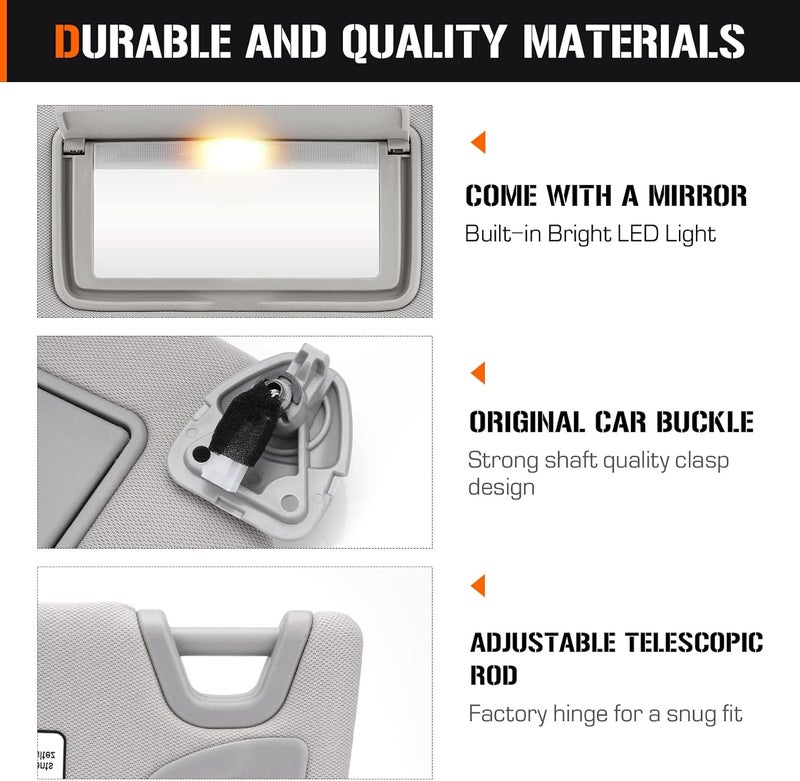 AEagle Sun Visor with Vanity Light for 2013-2018 Nissan Altima Without Sunroof, Left Driver Side Gray Sunvisor Replacement 96401-3TA2A - Image 2